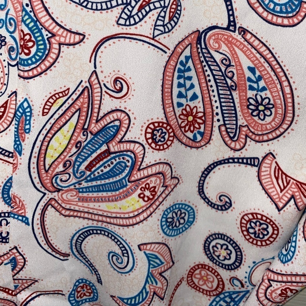 LOFT White and Colorful Bohemian Paisley Mini Dress Size Medium, Summer Go To - Picture 7 of 9